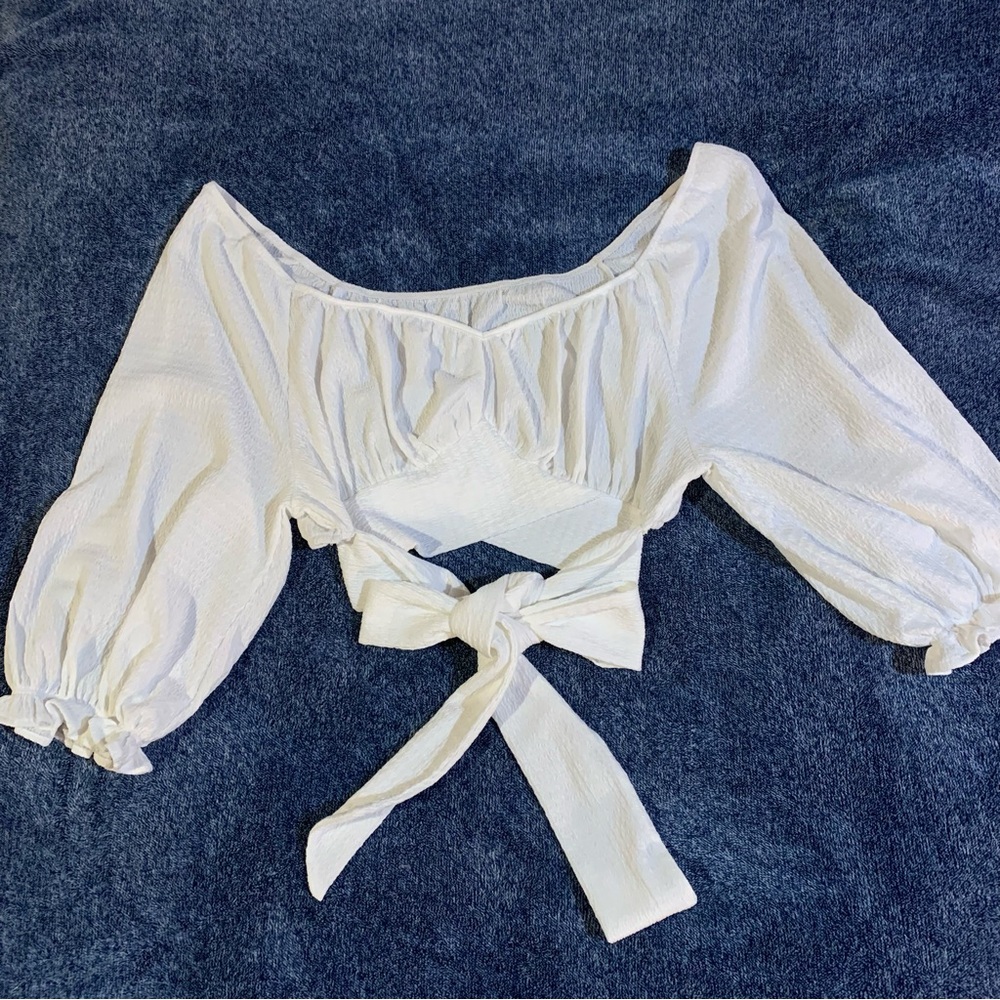 2XL Sexy Flirty Crop Tie White Women's Top Summer Cruise Beach Vacay